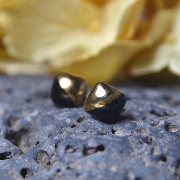 Black Porcelain Earrings, Handmade Stud Earrings, Porcelain Earrings, Gold Accented Earrings, Artisan Earrings, Minimalist Earrings - Image 2