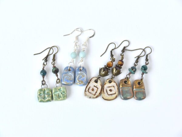 Rustic Earrings with Bead Accents, Handmade Ceramic Jewelry, Boho Drop Earrings,  Handmade Birthday Gift, Lightweight Earrings - Image 4