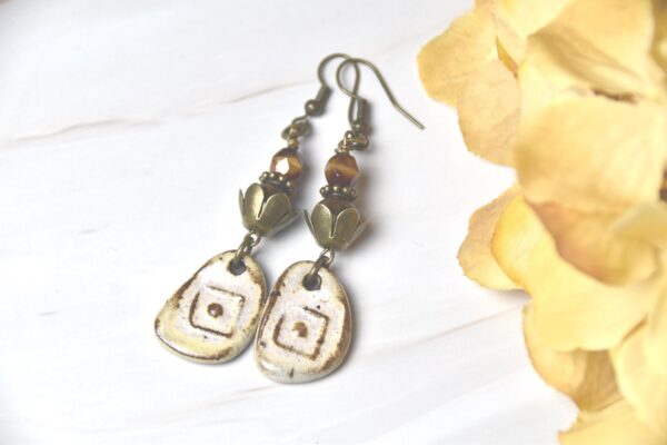 Rustic Earrings with Bead Accents, Handmade Ceramic Jewelry, Boho Drop Earrings,  Handmade Birthday Gift, Lightweight Earrings - Image 5