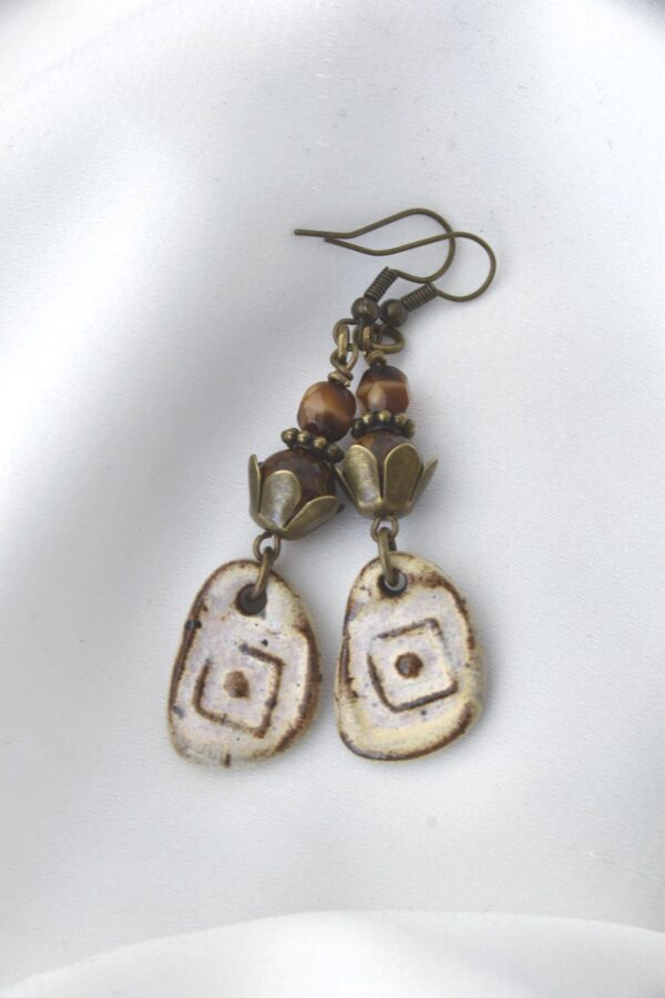 Rustic Earrings with Bead Accents, Handmade Ceramic Jewelry, Boho Drop Earrings,  Handmade Birthday Gift, Lightweight Earrings - Image 2