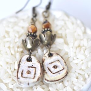 Rustic Earrings with Bead Accents, Handmade Ceramic Jewelry, Boho Drop Earrings, Handmade Birthday Gift, Lightweight Earrings
