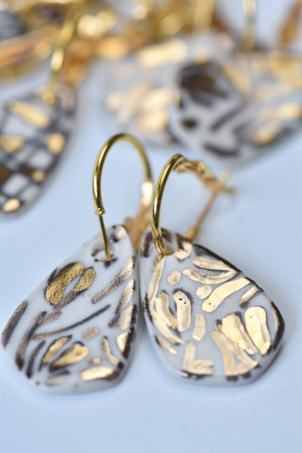 Porcelain Drop Earrings, Minimalist Earrings, Porcelain Earrings, Gold Accented Earrings, Statement Earrings, Handmade Jewelry - Image 2