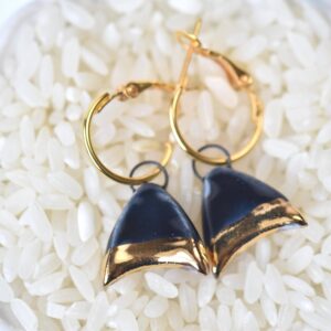 Black Porcelain Drop Earrings, Handmade Ceramic Earrings, Porcelain Earrings, Gold Accented Earrings, Artisan Earrings, Birthday Gift