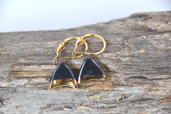 Black Porcelain Drop Earrings, Handmade Ceramic Earrings, Porcelain Earrings, Gold Accented Earrings,  Artisan Earrings, Birthday Gift - Image 5