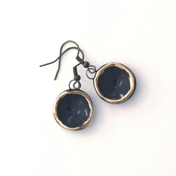 Black Porcelain Drop Earrings, Minimalist Earrings, Porcelain Earrings, Gold Accented Earrings, Statement Earrings, Handmade Jewelry - Image 5