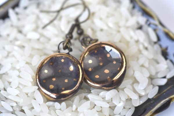 Black Porcelain Drop Earrings, Handmade Ceramic Earrings, Porcelain Earrings, Gold Accented Earrings,  Artisan Earrings, Handmade Jewelry - Image 2