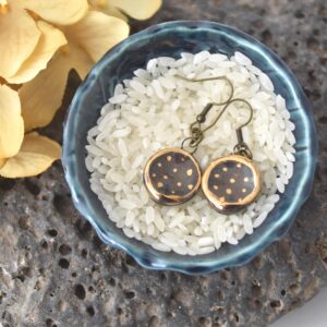 Black Porcelain Drop Earrings, Handmade Ceramic Earrings, Porcelain Earrings, Gold Accented Earrings, Artisan Earrings, Handmade Jewelry