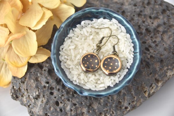 Black Porcelain Drop Earrings, Handmade Ceramic Earrings, Porcelain Earrings, Gold Accented Earrings,  Artisan Earrings, Handmade Jewelry
