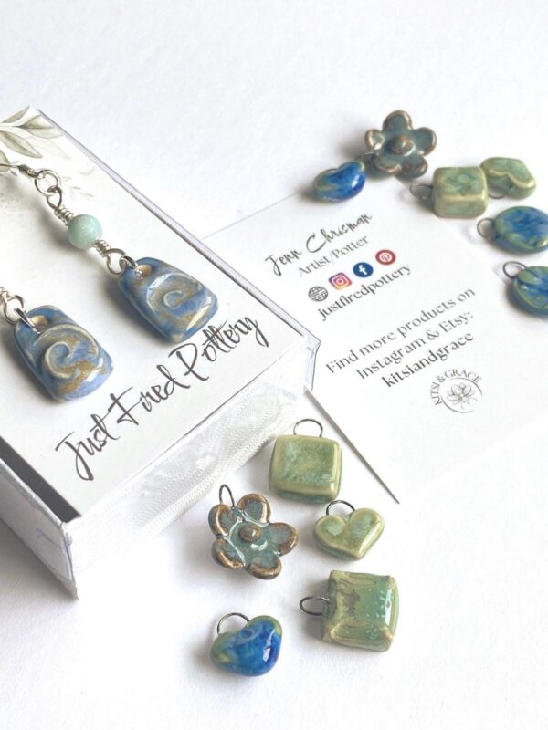 Rustic Earrings with Bead Accents, Handmade Ceramic Jewelry, Boho Drop Earrings,  Handmade Birthday Gift, Lightweight Earrings - Image 6