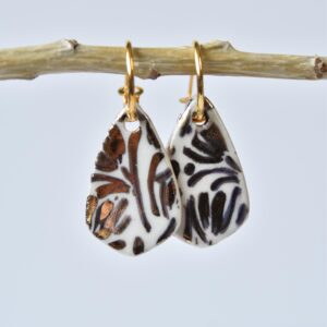 Porcelain Drop Earrings, Minimalist Earrings, Porcelain Earrings, Gold Accented Earrings, Statement Earrings, Handmade Jewelry