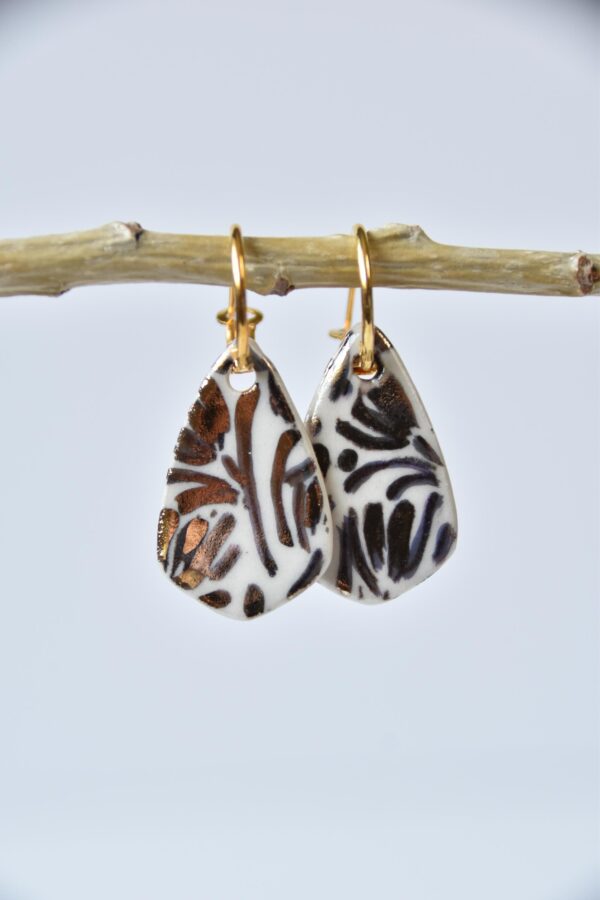 Porcelain Drop Earrings, Minimalist Earrings, Porcelain Earrings, Gold Accented Earrings, Statement Earrings, Handmade Jewelry