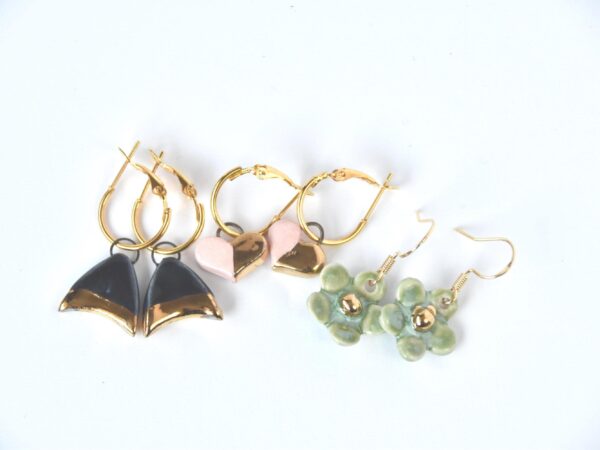 Black Porcelain Drop Earrings, Handmade Ceramic Earrings, Porcelain Earrings, Gold Accented Earrings,  Artisan Earrings, Birthday Gift - Image 4