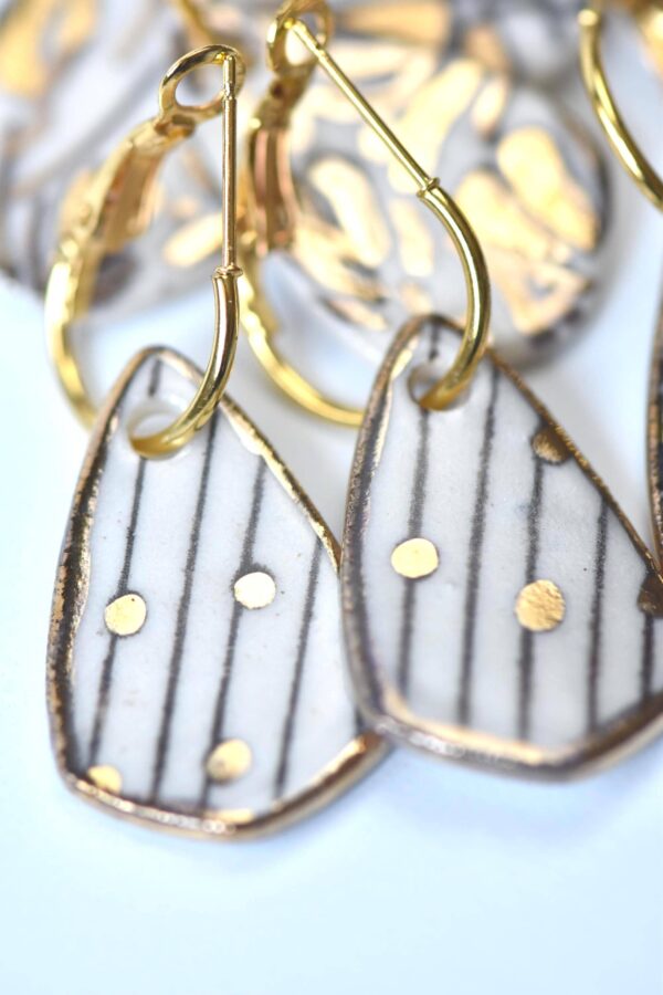 Porcelain Drop Earrings, Handmade Ceramic Earrings, Porcelain Earrings, Gold Accented Earrings,  Artisan Earrings, Handmade Jewelry - Image 2