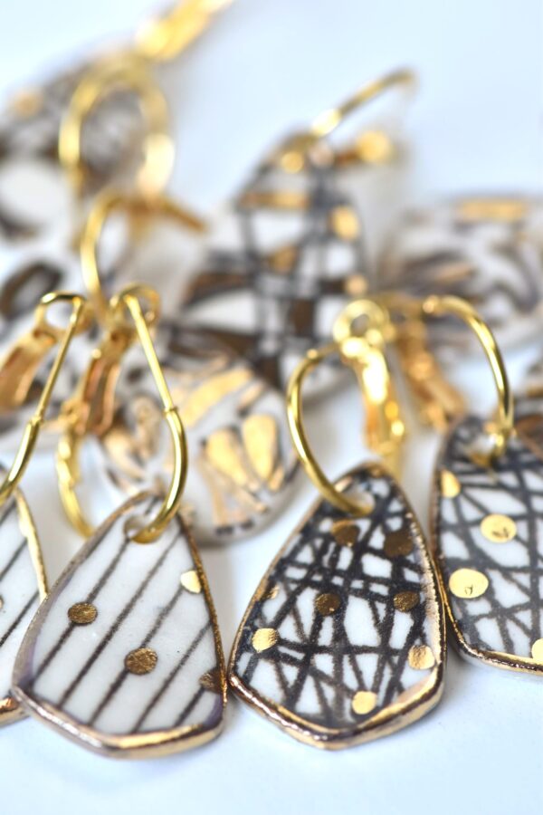 Porcelain Drop Earrings, Handmade Ceramic Earrings, Porcelain Earrings, Gold Accented Earrings,  Artisan Earrings, Handmade Jewelry - Image 3