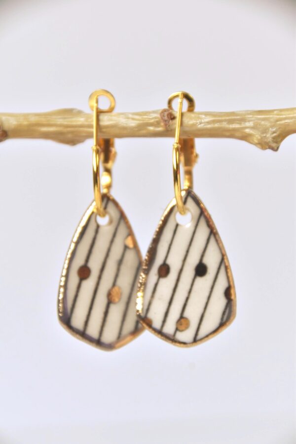 Porcelain Drop Earrings, Handmade Ceramic Earrings, Porcelain Earrings, Gold Accented Earrings,  Artisan Earrings, Handmade Jewelry - Image 4
