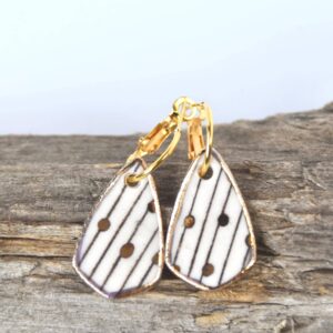 Porcelain Drop Earrings, Handmade Ceramic Earrings, Porcelain Earrings, Gold Accented Earrings, Artisan Earrings, Handmade Jewelry