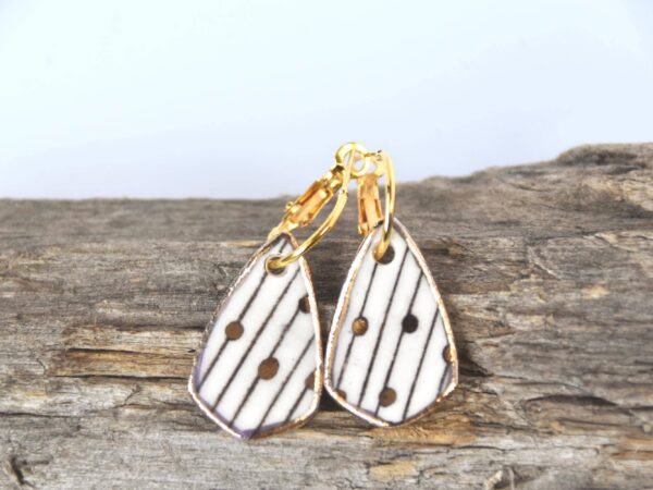 Porcelain Drop Earrings, Handmade Ceramic Earrings, Porcelain Earrings, Gold Accented Earrings,  Artisan Earrings, Handmade Jewelry