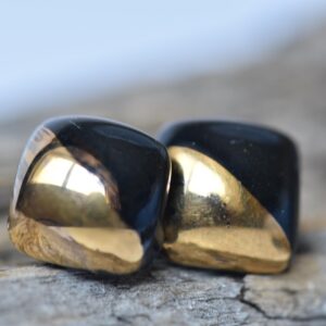 Black Porcelain Earrings, Handmade Stud Earrings, Porcelain Earrings, Gold Accented Earrings, Artisan Earrings, Minimalist Earrings