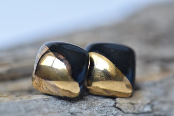 Black Porcelain Earrings, Handmade Stud Earrings, Porcelain Earrings, Gold Accented Earrings, Artisan Earrings, Minimalist Earrings