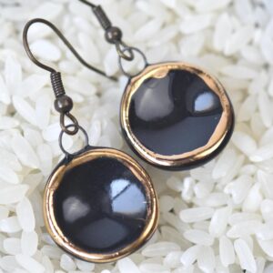 Black Porcelain Drop Earrings, Minimalist Earrings, Porcelain Earrings, Gold Accented Earrings, Statement Earrings, Handmade Jewelry