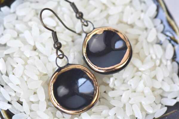 Black Porcelain Drop Earrings, Minimalist Earrings, Porcelain Earrings, Gold Accented Earrings, Statement Earrings, Handmade Jewelry