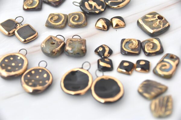 Black Porcelain Drop Earrings, Handmade Ceramic Earrings, Porcelain Earrings, Gold Accented Earrings,  Artisan Earrings, Handmade Jewelry - Image 5