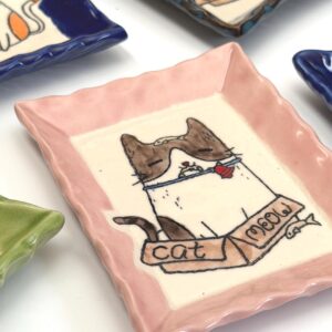 Handmade Ceramic Cat Trinket Dish, Whimsical Kitty Art Plate
